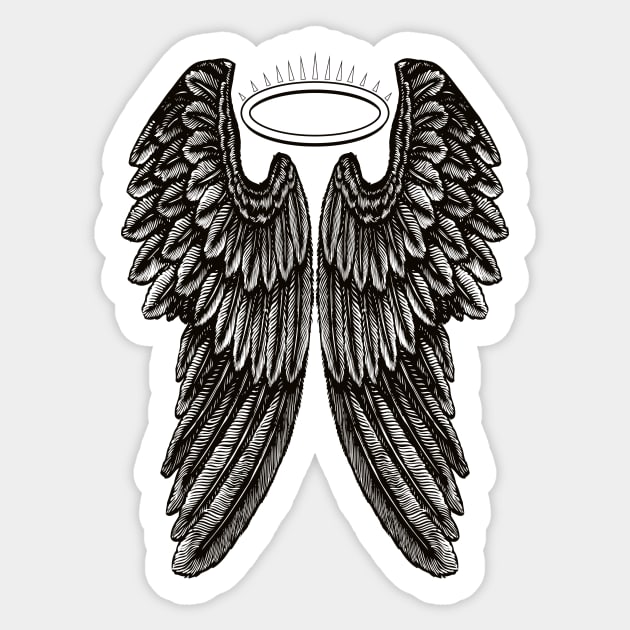 Angel Wings and Halo | Vintage Wings | Black and White | Sticker by Eclectic At Heart